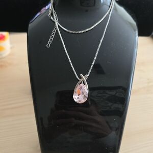 Elegant Silver Necklace with Pink Teardrop Pendant